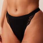 hr Lounge žene rebrasti balkonski set grudnjaka i tangi/gaćica crno N0V4DZ73 donje rublje - Image 8